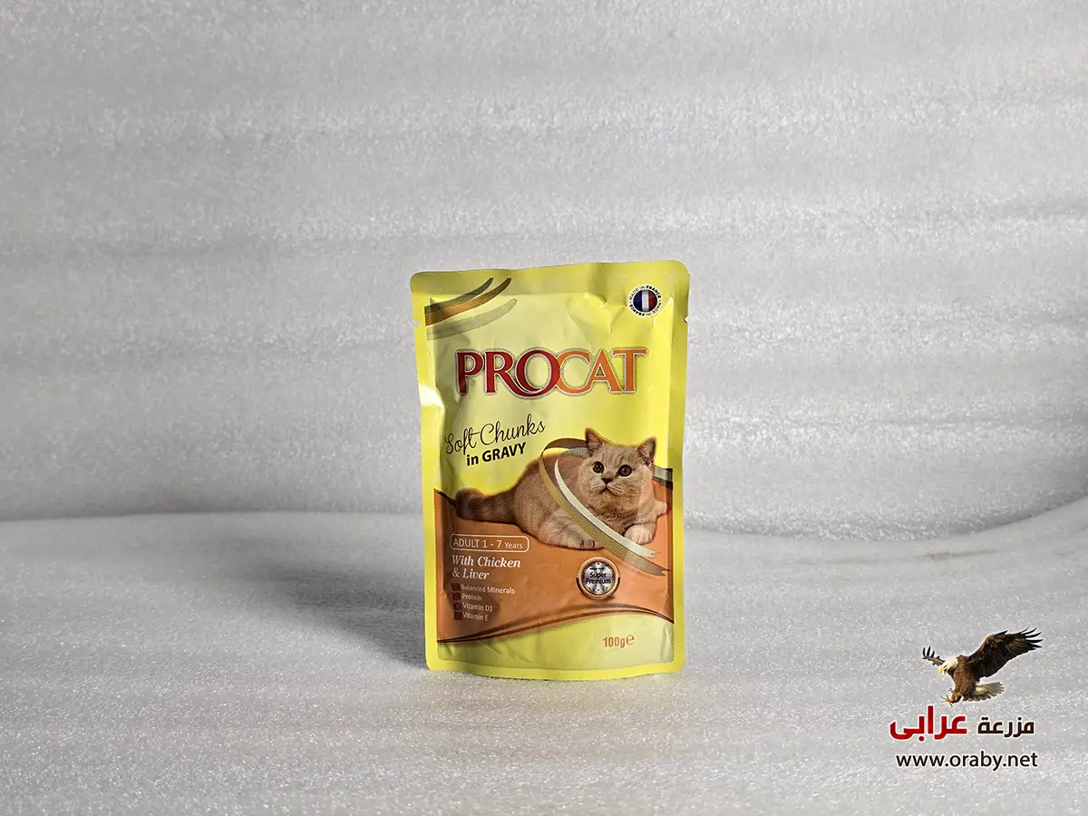 PROCAT soft chunks in CRAVY 100gm - adult (Chicken & Liver) برو كات قطط ظرف OS133