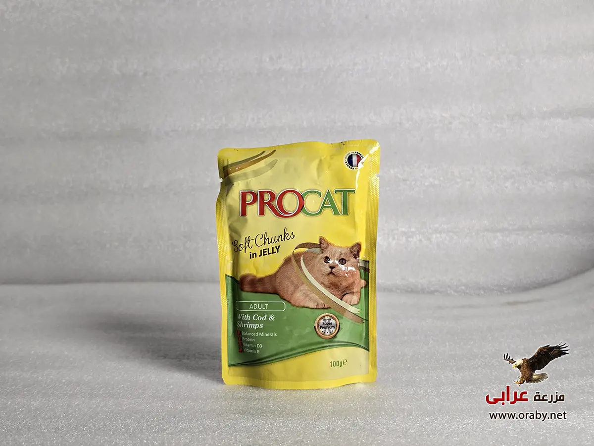 PROCAT soft chunks in Jelly 100gm - adult (Cod & Shrimps) برو كات قطط ظرف OS135